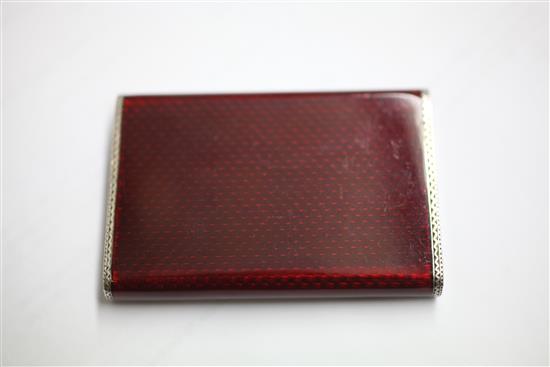 A late 1920s silver and red guilloche enamel cigarette case, approximately 3in.